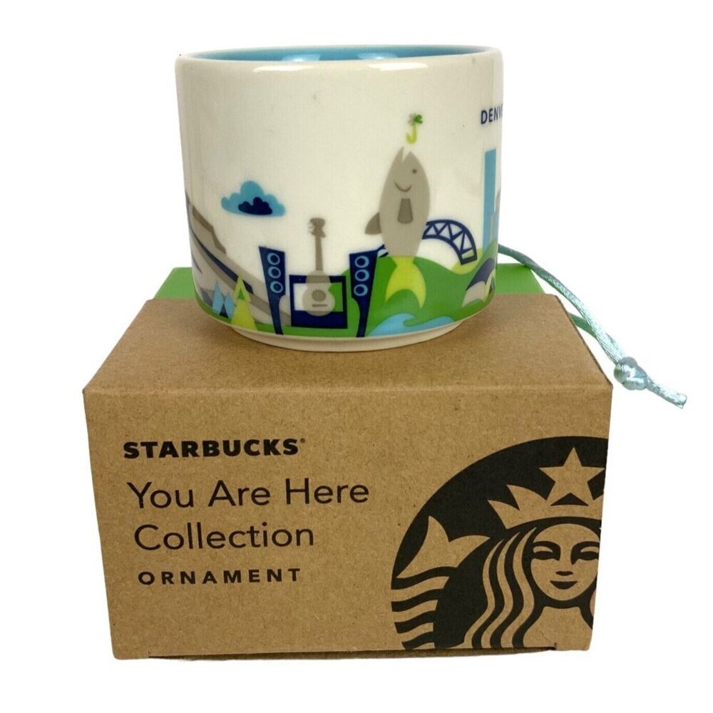 Starbucks Denver Mini Coffee Cup Christmas Ornament 2 Oz You Are Here Collection - Picture 2 of 7